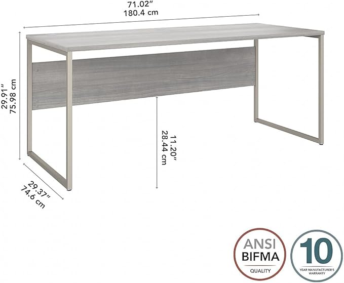 Bush Business Furniture Hybrid 72W x 30D Computer Table Desk with Metal Legs in Platinum Gray