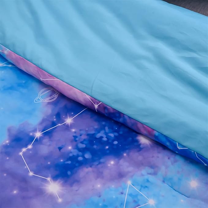 Holawakaka Tie Dye Constellation Print Ombre Comforter Set Queen Size Boys Girls Gradient Galaxy Bedding Set (Blue Purple, Queen)