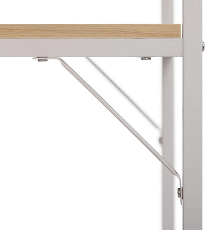 Minimalist Folding Table, Study Desk with Storage Shelf, Small Desk, Portable Computer Desk for Home, Office, Light Brown
