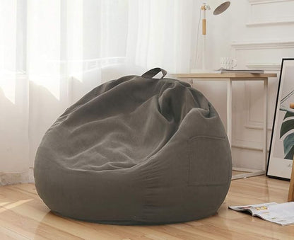 Stuffed Animal Storage Bean Bag Chair Cover (No Filler)for Kids and Adults. Premium Corduroy Stuffable Beanbag for Organizing Children Plush Toys or Memory Foam Extra Large 300L (Warm Grey)