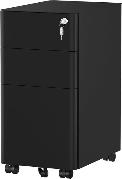 YITAHOME 3-Drawer Metal Filing Cabinet Office, Compact Portable Slim File Cabinet Drawers with Keys, Pre-Built Office Storage Cabinet for A4/Letter/Legal (Black)