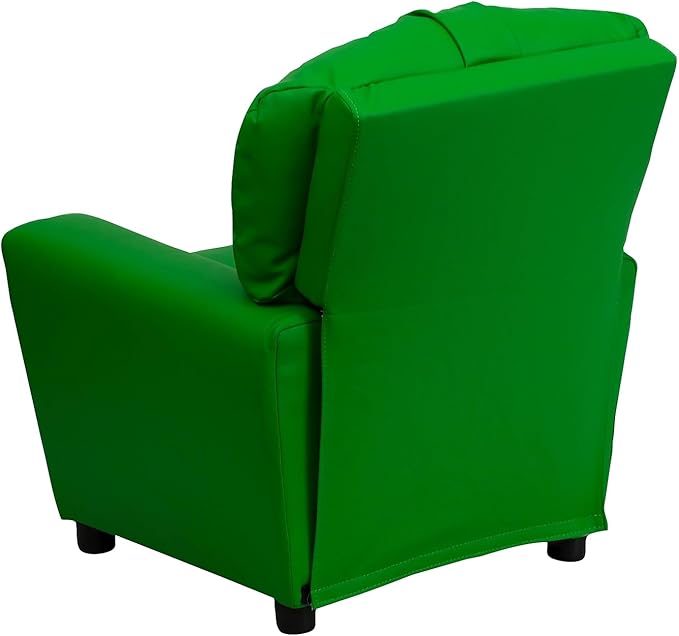 Flash Furniture Chandler Vinyl Kids Recliner with Cup Holder and Safety Recline, Contemporary Reclining Chair for Kids, Supports up to 90 lbs., Green