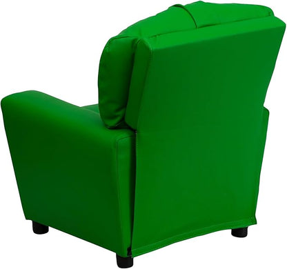 Flash Furniture Chandler Vinyl Kids Recliner with Cup Holder and Safety Recline, Contemporary Reclining Chair for Kids, Supports up to 90 lbs., Green
