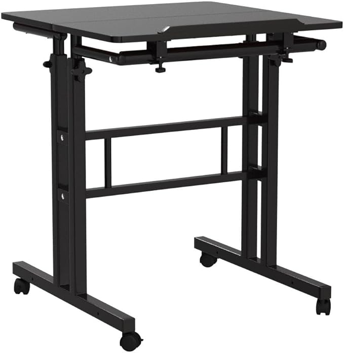 DlandHome Mobile Standing Desk Stand Up Desk Rolling Desk, Stand Sit Desk Mobile Computer Desk Adjustable Standing Desk 23.6inches Table Workstation Mobile Desk Cart Tray Black