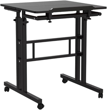 DlandHome Mobile Standing Desk Stand Up Desk Rolling Desk, Stand Sit Desk Mobile Computer Desk Adjustable Standing Desk 23.6inches Table Workstation Mobile Desk Cart Tray Black