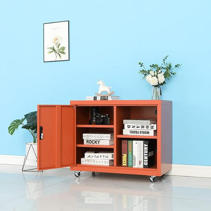 Metal Mobile Lateral File Cabinet, Storage Locker,Printer Stand with Open Storage Shelves for Office,School,Home,Living Room. (Orange)