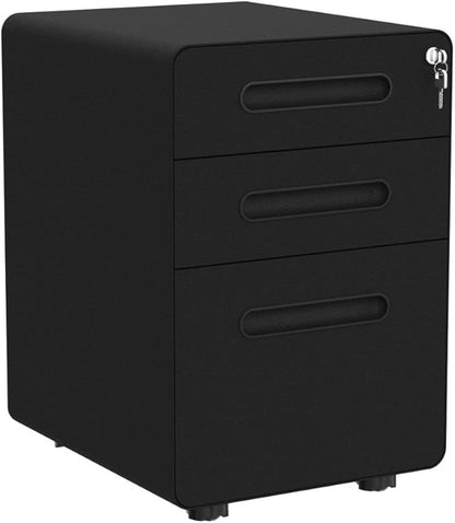 YITAHOME 3-Drawer Metal Mobile File Cabinet, Rolling Filing Cabinet with Lock, Filing Cabinet Under Desk fits Legal/A4 Size for Home/Office, Fully Assembled,Black