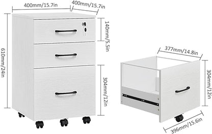 Panana 3 Drawer Wood Mobile File Cabinet, Under Desk Storage Drawers Small File Cabinet for Home Office (White)