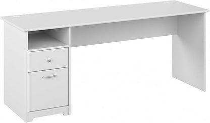 Bush Furniture Cabot Desks for Home Office with Storage and Chrome Hardware | Elegant Computer Table with Drawers, 72W, White