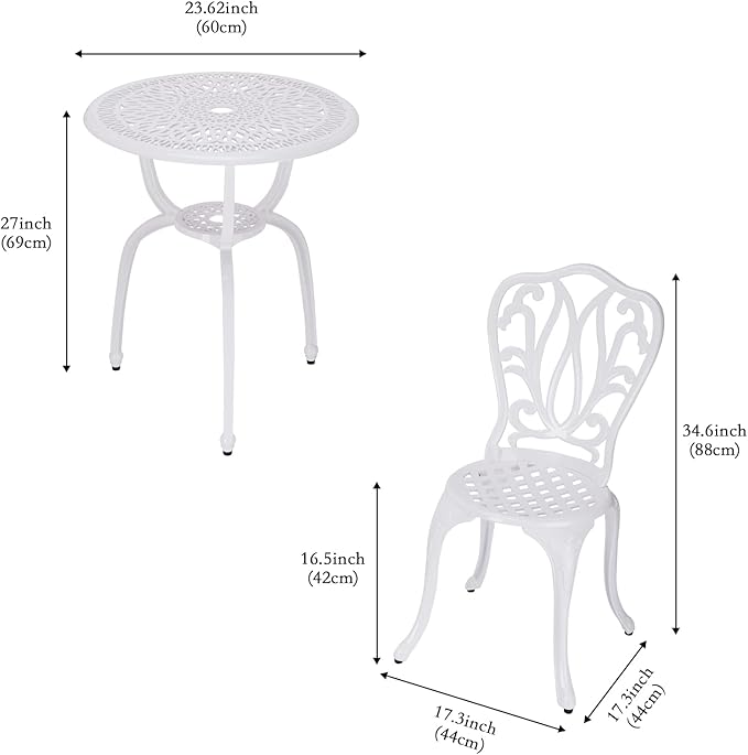 3-Piece Patio Bistro Furniture Set Cast-Aluminum Bistro Table Set for Lawn,Garden,Backyard