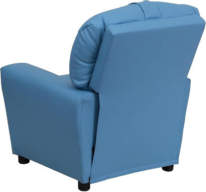 Flash Furniture Chandler Vinyl Kids Recliner with Cup Holder and Safety Recline, Contemporary Reclining Chair for Kids, Supports up to 90 lbs., Light Blue