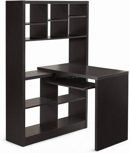 Monarch Specialties I Storage-Bookcase Left Or Right Set Up-Corner Desk with Multiple Adjustable Shelves, 60"L, Cappuccino