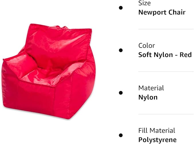 Posh Creations Bean Bag Chair Structured Comfy Seat Use for Gaming, Reading and Watching TV, Newport, Red