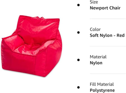 Posh Creations Bean Bag Chair Structured Comfy Seat Use for Gaming, Reading and Watching TV, Newport, Red