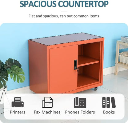 Metal Mobile Lateral File Cabinet, Storage Locker,Printer Stand with Open Storage Shelves for Office,School,Home,Living Room. (Orange)
