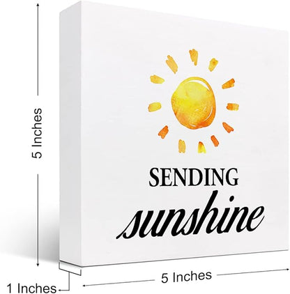 Sending Sunshine Wood Block Sign Desk Decor,Rustic Inspirational Wooden Box Plaque Sign Desk Decor for Home Office Shelf Table Decorations
