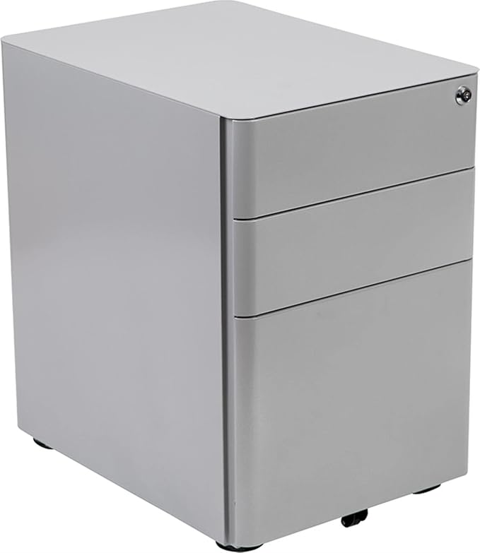 Flash Furniture Warner Modern 3-Drawer Mobile Locking Filing Cabinet with Anti-Tilt Mechanism and Hanging Drawer for Legal & Letter Files, Gray, Set of 1