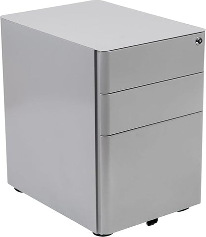 Flash Furniture Warner Modern 3-Drawer Mobile Locking Filing Cabinet with Anti-Tilt Mechanism and Hanging Drawer for Legal & Letter Files, Gray, Set of 1