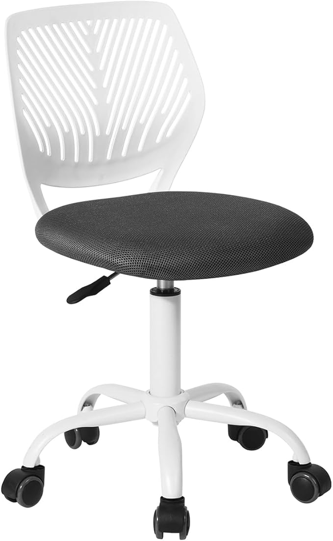 FurnitureR Desk Chair Small Study Chairs Armless for Child Kids Teens, Swivel Rolling Lightweight Task Chair with Wheels and Mesh Padded Cushion, Black/Grey