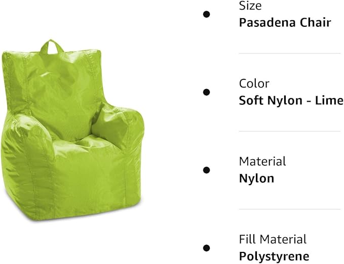 Posh Creations Structured Comfy Bean Bag Chair for Gaming, Reading, and Watching TV, Pasadena, Soft Nylon-Lime, Pasadena Chair