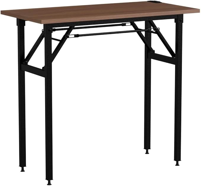 Frylr Small Folding Computer Desk 31.5''LX 15.7''X 29'' with 2 Power Sockets and 2.1A USB Charging Ports, Home Office Desk Portable Writing Desks for Small Space, Foldable Desk, Walnut
