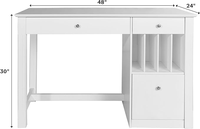 Walker Edison Modern Wood Computer Writing Desk Storage File Drawer Office Home Office Workstation Small, 48 Inch, White