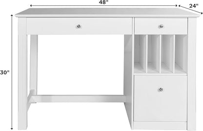 Walker Edison Modern Wood Computer Writing Desk Storage File Drawer Office Home Office Workstation Small, 48 Inch, White