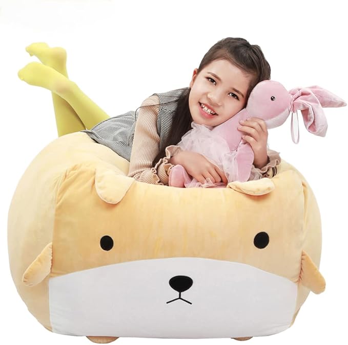 Cute Dog Toy Organizers and Storage for Boys and Girls, Gifts for Kids Bedroom Decor, Stuffed Animal Storage Bean Bag Chair Large Size 22x24 Inch Velvet Extra Soft, Cover ONLY