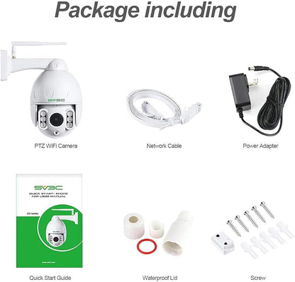 SV3C 1080P Outdoor PTZ WiFi Camera, ONVIF Security IP Camera with Auto Tracking, 197ft HD Night Vision, 5X Optical Zoom, Two-Way Audio, Waterproof, Compatible with Blue Iris, SD Card Slot, CamHiPro