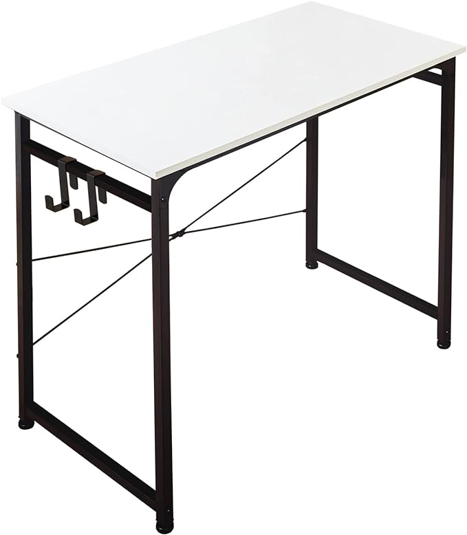 TEAMIX White Compact Computer Desk 32'' Study Writing Desk for Home Office Mini Laptop Desk with Hooks Small Spaces Heavy-Duty Steel Legs