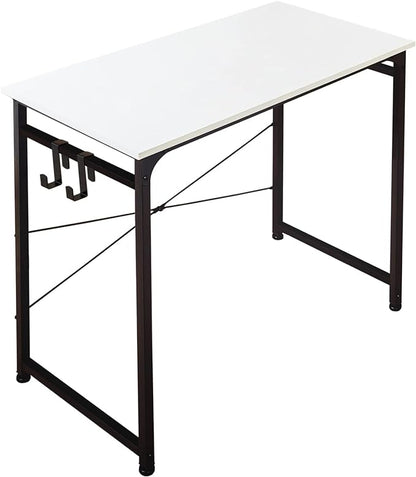 TEAMIX White Compact Computer Desk 32'' Study Writing Desk for Home Office Mini Laptop Desk with Hooks Small Spaces Heavy-Duty Steel Legs