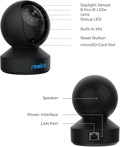 REOLINK Indoor Security Camera E1 Pro(Black), 4MP Plug-in Pet Camera Support 2.4/5 GHz WiFi, 360 Degree Auto Tracking Baby/Dog Monitor, Person/Pet Detection, Night Vision, 2 Way Audio, Local Storage