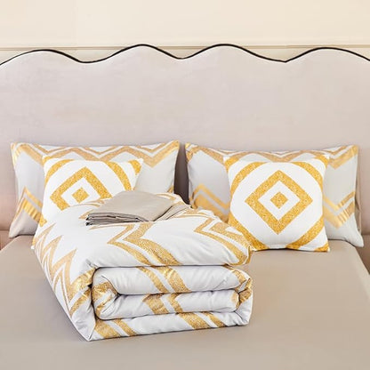7PCS Gold and Grey Comforter Set,Gray Comforter Set Queen Size,Metallic Blush and Grey Bedding Set Queen,Bed in A Bag Queen for Teen Girls Women,Bedroom Decoration Queen 7Pcs