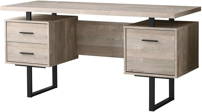 Monarch Specialties Computer Desk with Drawers - Contemporary Style - Home & Office Computer Desk with Metal Legs - 60"L (Taupe Reclaimed Wood Look)