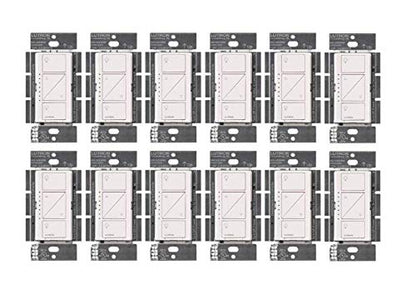 Lutron Caseta Original Smart Dimmer Switch (Lutron Smart Hub Required), for LED Lights, 150 Watt, Single-Pole/3-Way, No Neutral Required, PD-6WCL-WH 12-PACK, White, 12 Pack