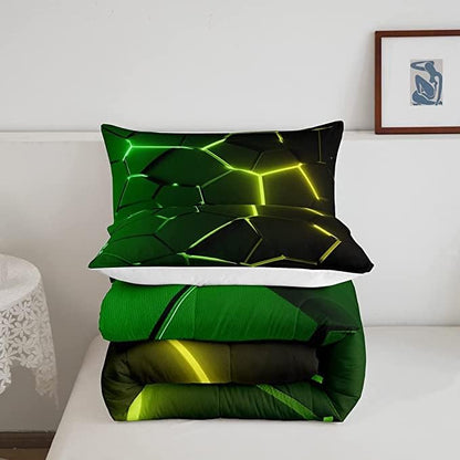 Honeycomb Comforter Green Yellow Hexagonal Print Bedding Set for Kids Boys Girls Children Beehive Geometrical Comforter Set Ultra Soft Decor Reticulated Duvet Set King Size