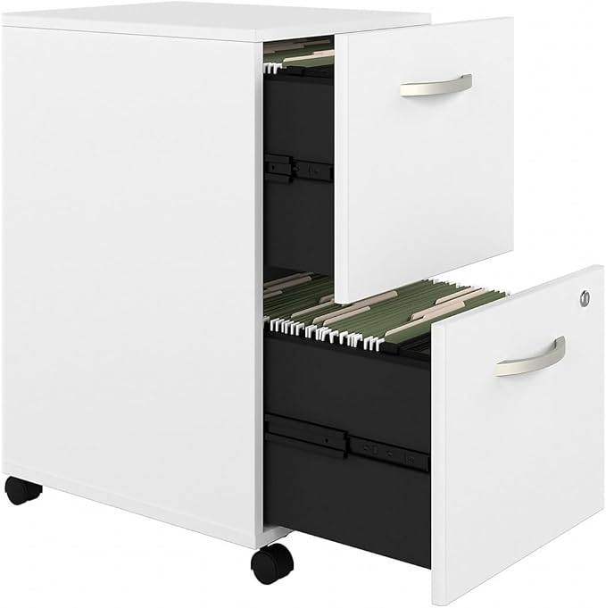 Bush Business Furniture Hybrid 2-Drawer Mobile File Cabinet, Letter/Legal, White, 20-inch (HYF116WHSU-Z)