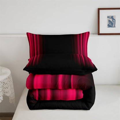 Feelyou Geometric Abstract Ombre Bedding Bed Set Men Adults Teens Vibrant Red Black Striped Comforter Set Kids Boys Girls Simple Modern Comforter Collection 3Pcs King Size Boys