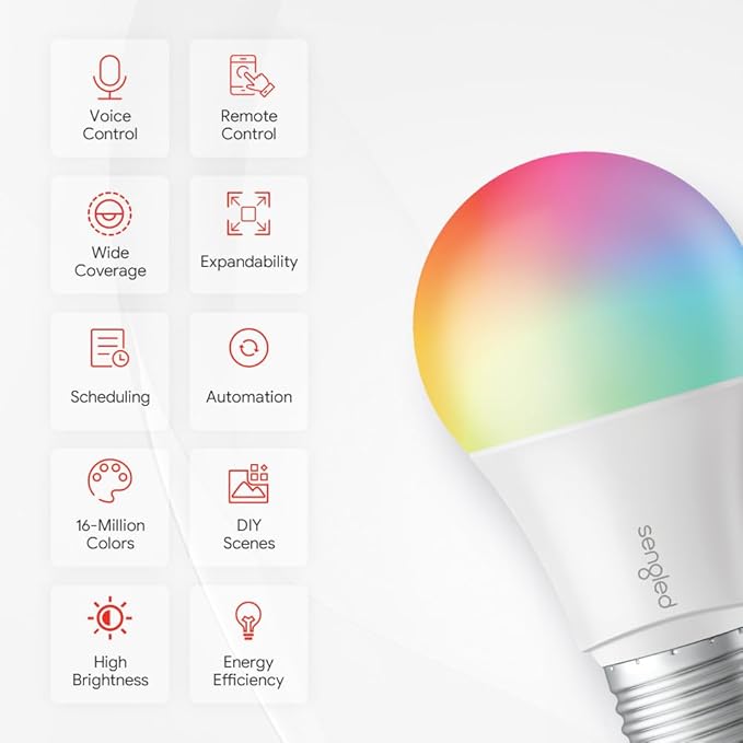 Sengled Zigbee Smart Light Bulbs, Smart Hub Required, Works with SmartThings and Echo with Built-in Hub, Voice Control with Alexa and Google Home, Color Changing 60W Eqv. A19 Alexa Light Bulb, 2 Pack