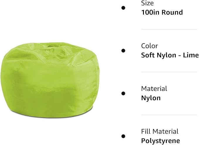 Posh Creations Structured Comfy Seat for Playrooms and Bedrooms, Large Bean Bag Chair, 100in Round Classic Bean Bag, Lime