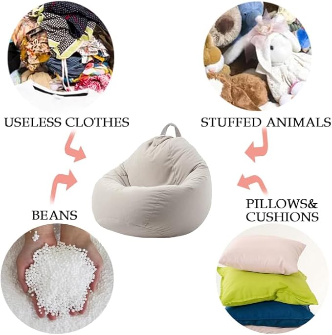 Stuffed Animal Storage Bean Bag Chair Cover (No Filler) Washable Ultra Soft Corduroy Bean Bag Cover for Organizing Plush Toys, Bean Bag for Adults