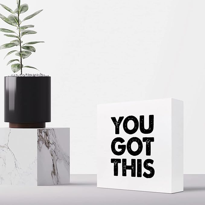 You Got This Wood Box Sign Decor Desk Sign,Inspirational Saying Wooden Box Block Sign for Home Office Shelf Table Decor Decorations