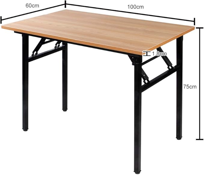 SDHYL 39 inchesNo Assembly Foldable Computer Desk for Home Office Workstation, Study and Writing, Teak Board and Black Leg