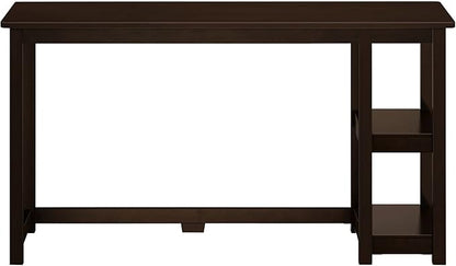 Max & Lily Solid Wood Desk With Shelves, 55 Inches, Espresso