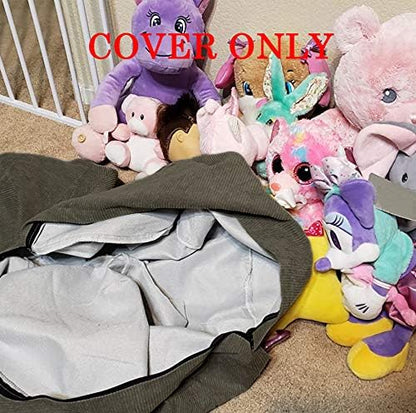 Stuffed Animal Storage Bean Bag Chair Cover (No Filler)for Kids and Adults. Premium Corduroy Stuffable Beanbag for Organizing Children Plush Toys or Memory Foam Extra Large 300L (Warm Grey)