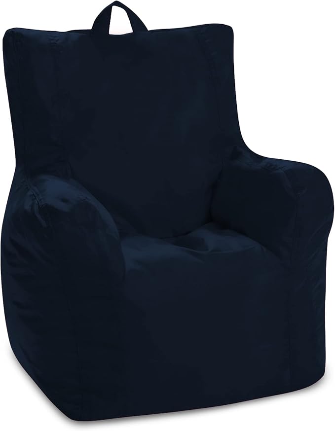 Posh Creations Structured Comfy Bean Bag Chair for Gaming, Reading, and Watching TV, Pasadena Chair, Microsuede - Navy Blue