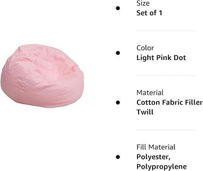 Flash Furniture Dillon Small Bean Bag Chair for Kids and Teens, Foam-Filled Beanbag Chair with Machine Washable Cover, Light Pink Polka Dot