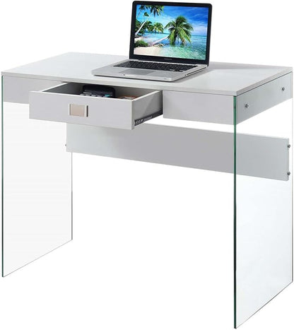 Convenience Concepts SoHo 1 Drawer Glass 36 inch Desk, White