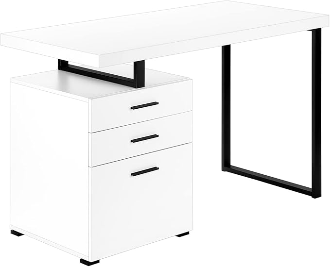 Monarch Specialties 7646 Computer Desk, Home Office, Laptop, Left, Right Set-up, Storage Drawers, 48" L, Work, Metal, Laminate, White, Black, Contemporary Desk-48 R Face, 47.25" L x 23.75" W x 30" H