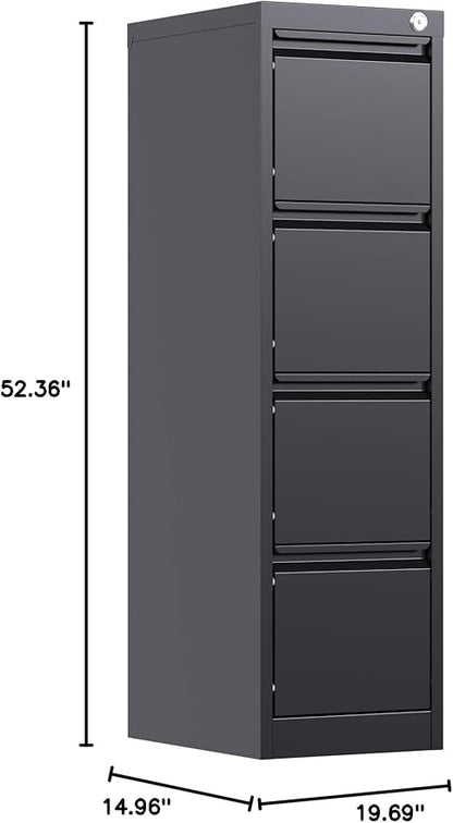 4 Drawer File Cabinet, Vertical Filing Cabinets with Lock, Metal File Cabinets for Home Office A4 Letter/Legal Size, Assembly Required
